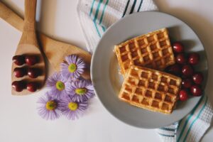 cherries, daisies, flowers, beautiful flowers, flower background, food, purple daisies, table, table top, waffle, waffles, nature, waffle, flower wallpaper, waffle, waffle, waffle, waffle, waffles, waffles, waffles